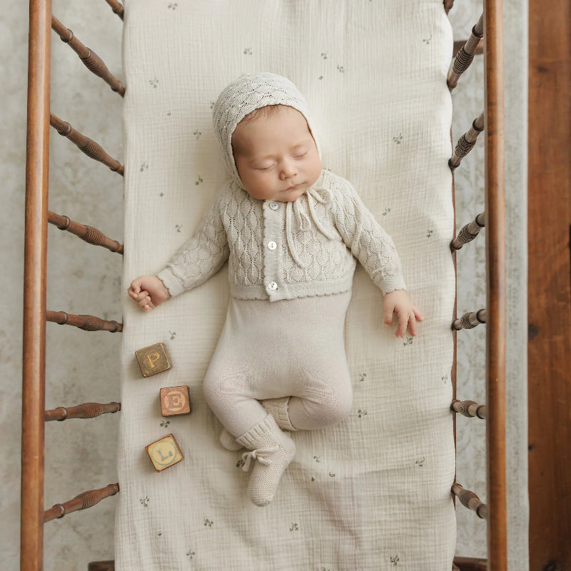 Pointelle Cropped Cardigan With Bonnet - Stone