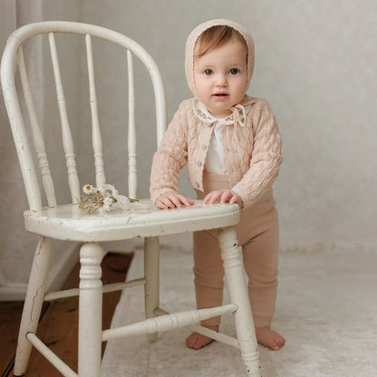 Pointelle Cropped Cardigan With Bonnet - Rose