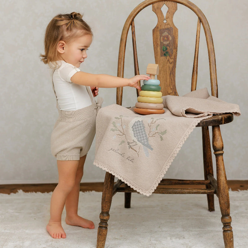 Knit Stitch Blanket and Bonnet - Taupe