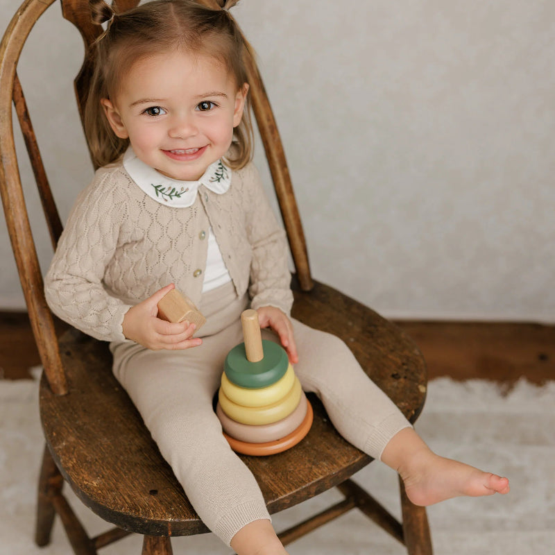 Pointelle Cropped Cardigan With Bonnet - Taupe