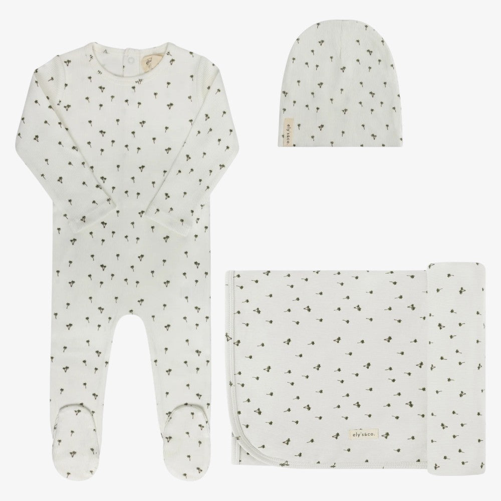 Ribbed Printed Palm Take Me Home Set - Ivory