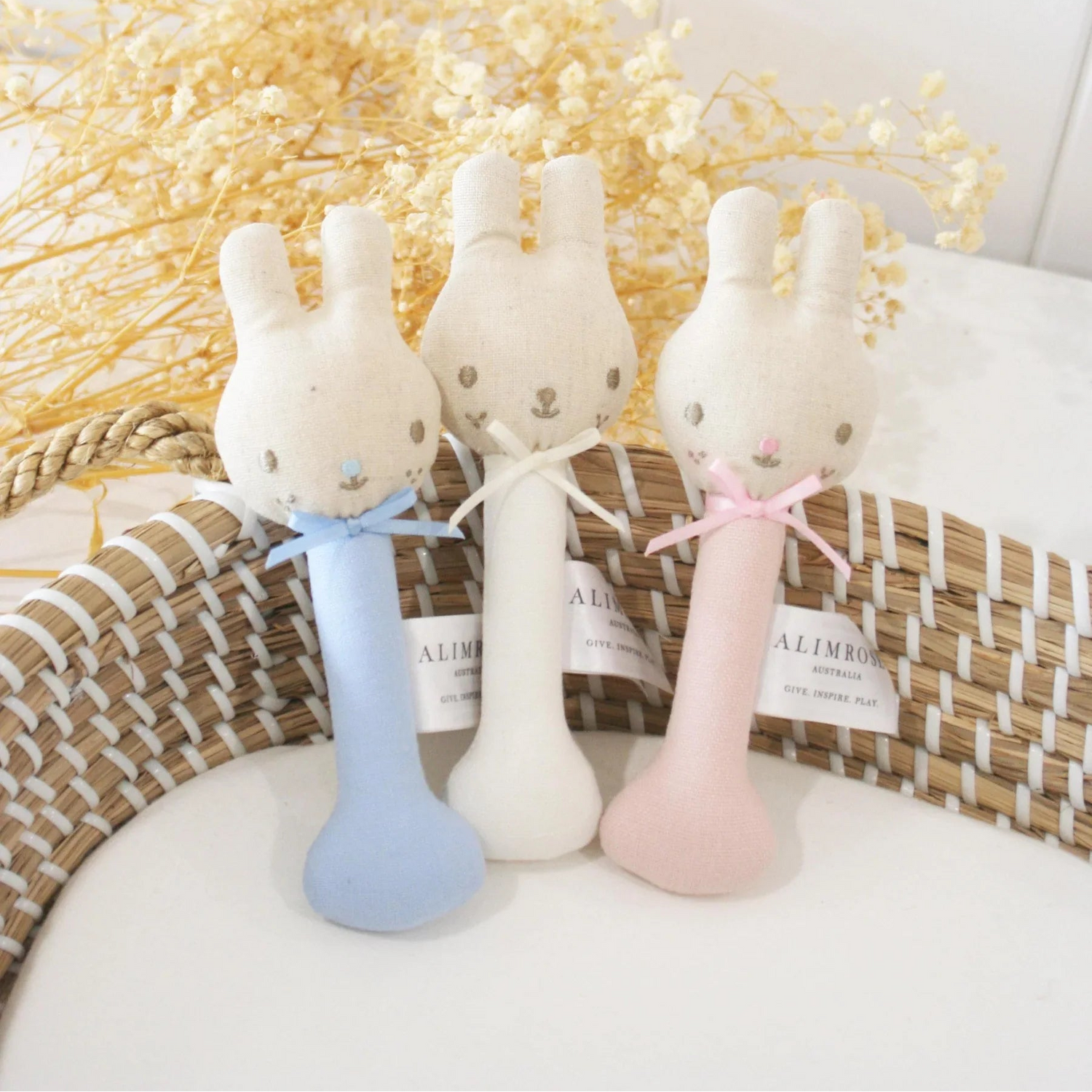 Linen Bunny Stick Rattle - Ivory