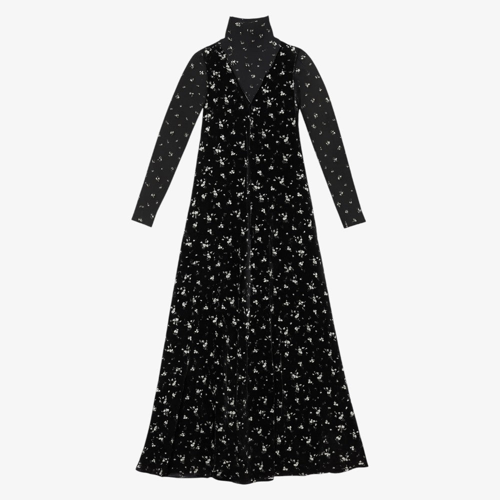 Floral Dress With Top - Black