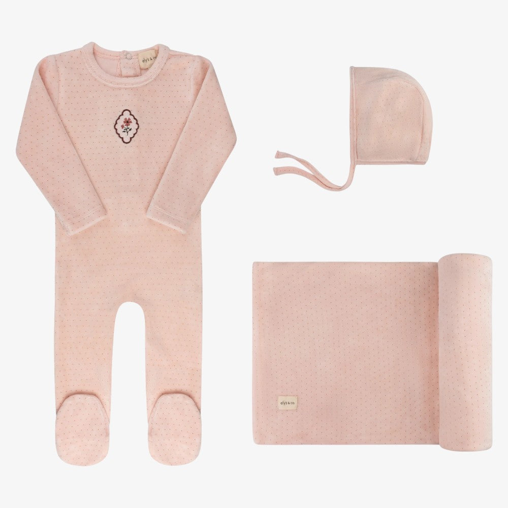 Embroidered Dot Take Me Home Set - Pink