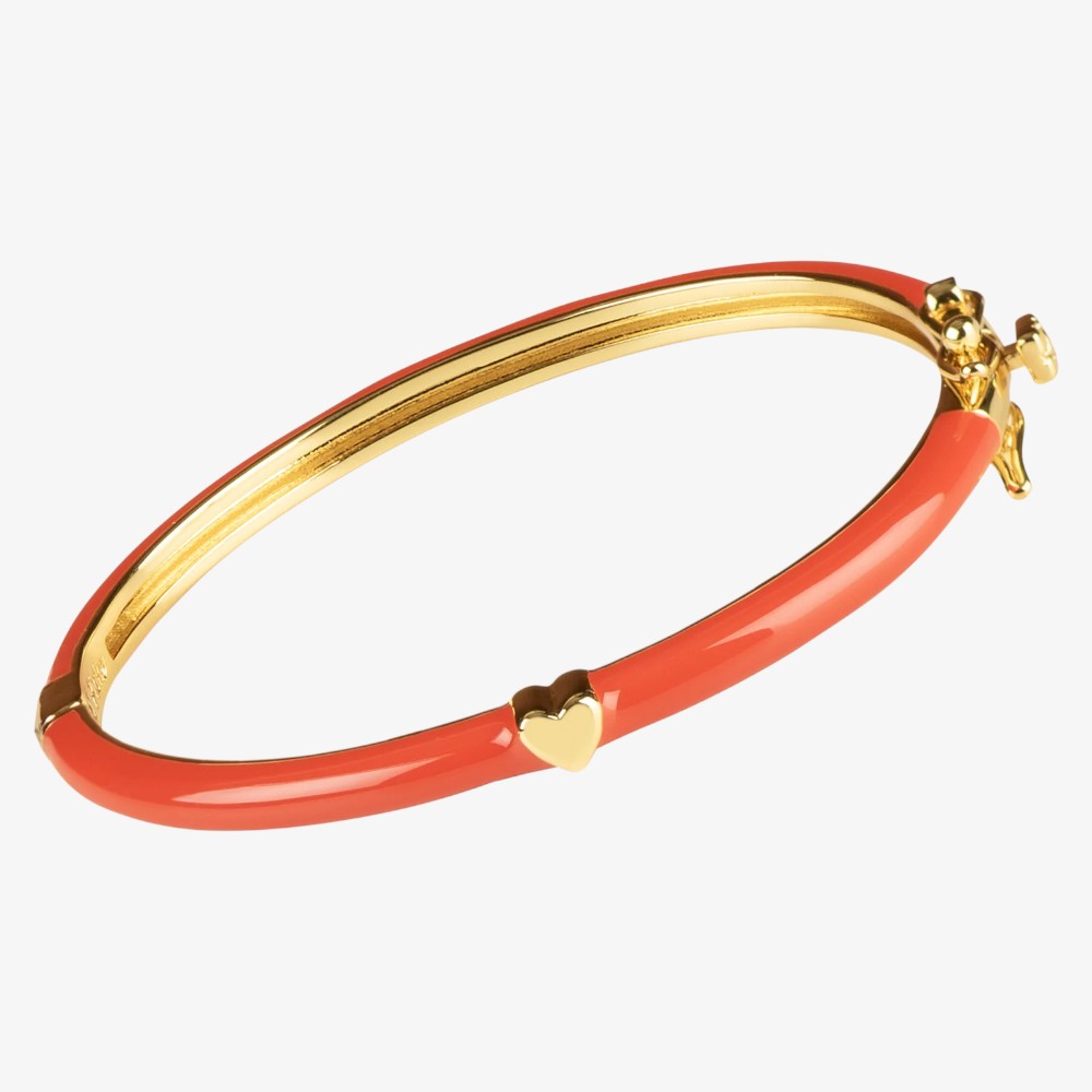 Enamel Red Bangle With Heart - Gold