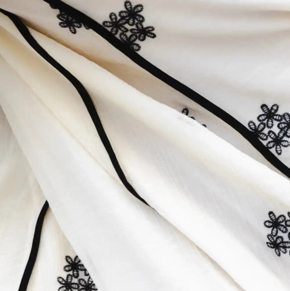 Embroidered Flower Dress - Cream&black