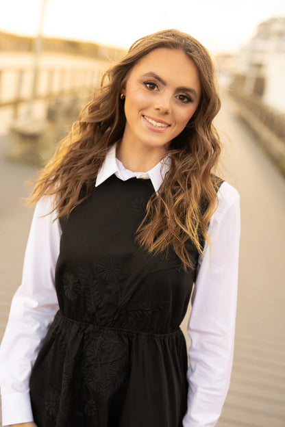 Embroidered Midi Jumper - Black