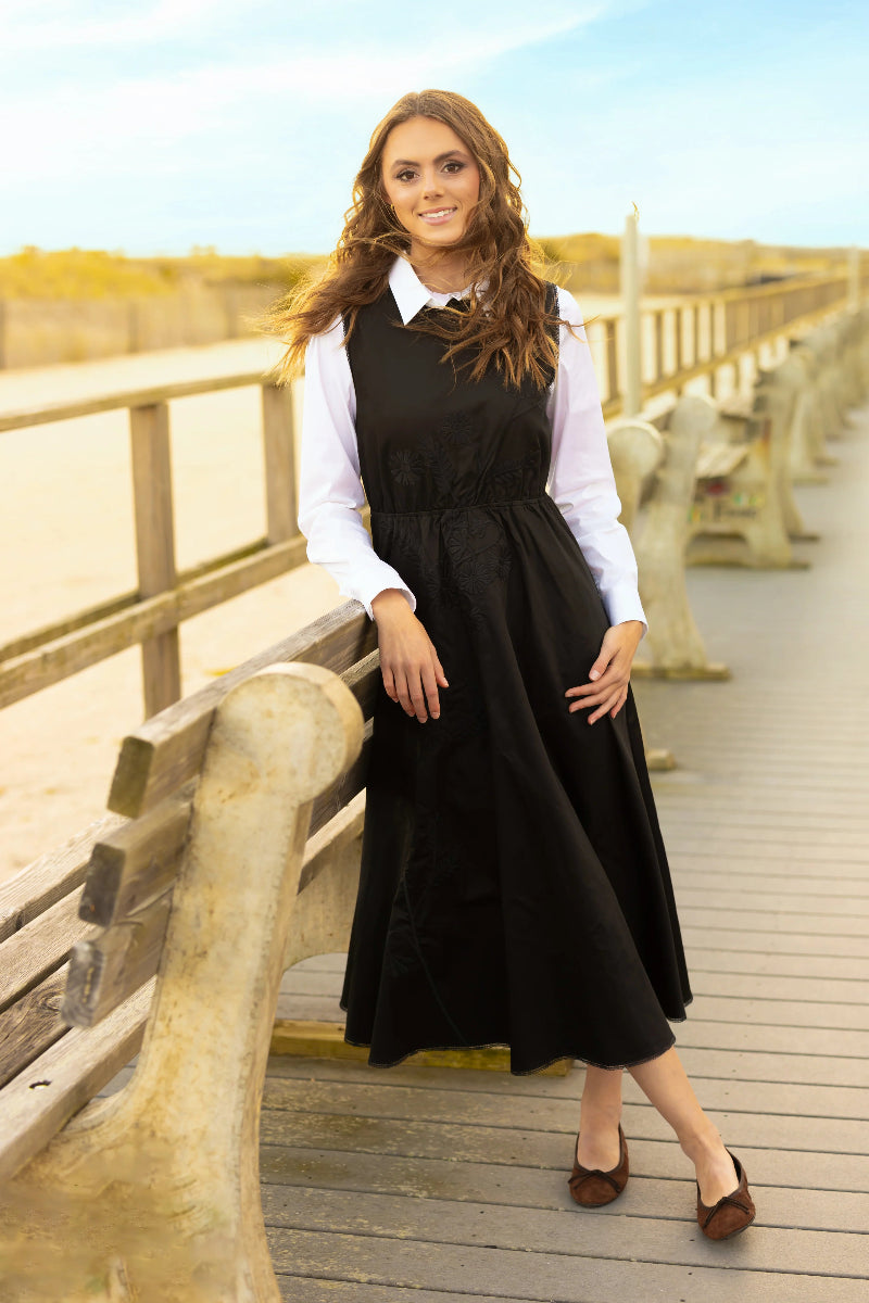 Embroidered Midi Jumper - Black