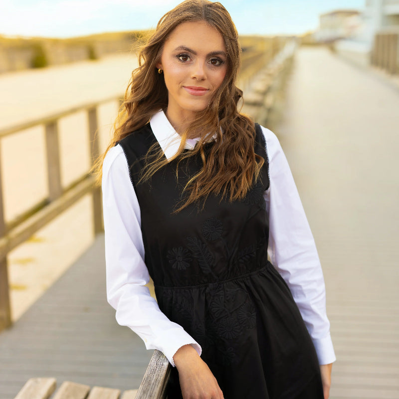 Embroidered Midi Jumper - Black