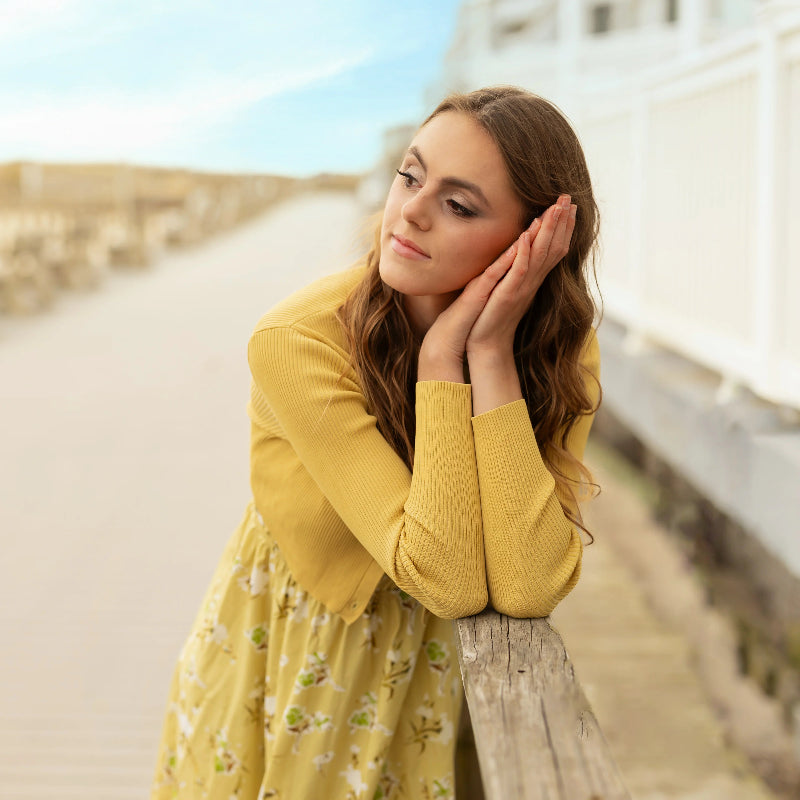 Floral Dress With Cardigan - Yellow
