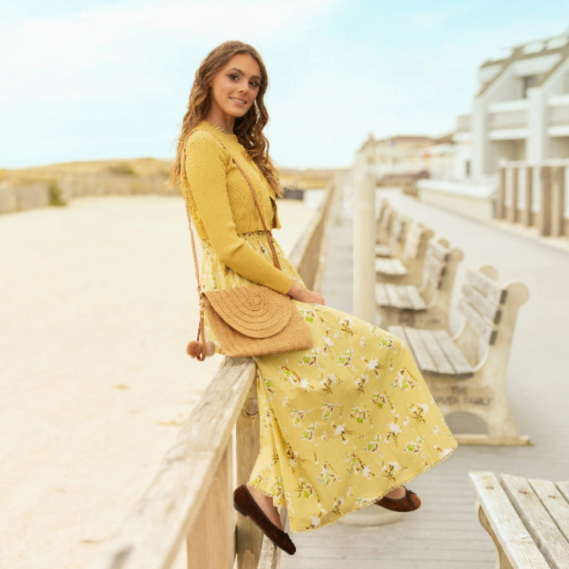 Floral Dress With Cardigan - Yellow