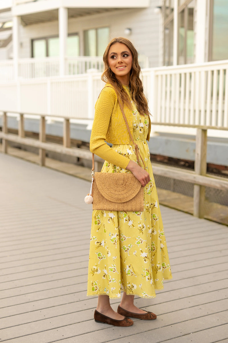 Floral Dress With Cardigan - Yellow