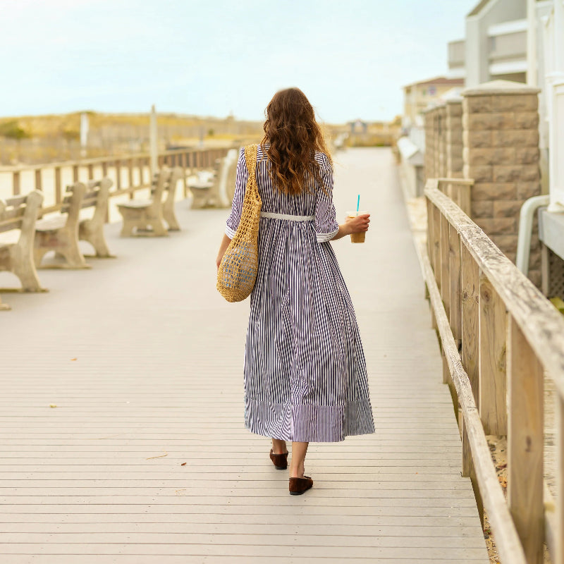 Striped Midi Dress - Blue