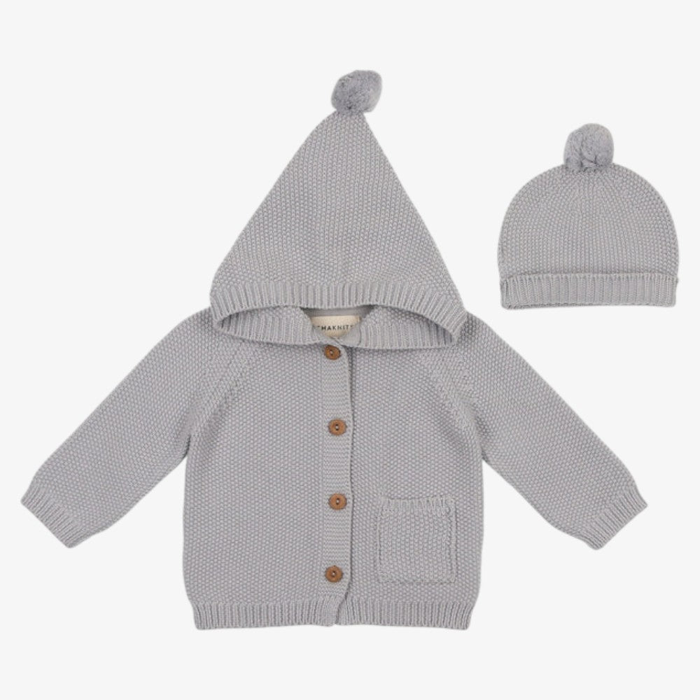 Hood Knit Sweater And Beanie - Light Blue