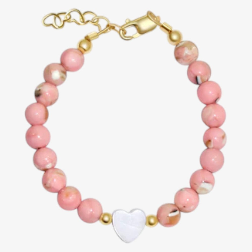 Beads With Hanging Heart Bracelet - Pink