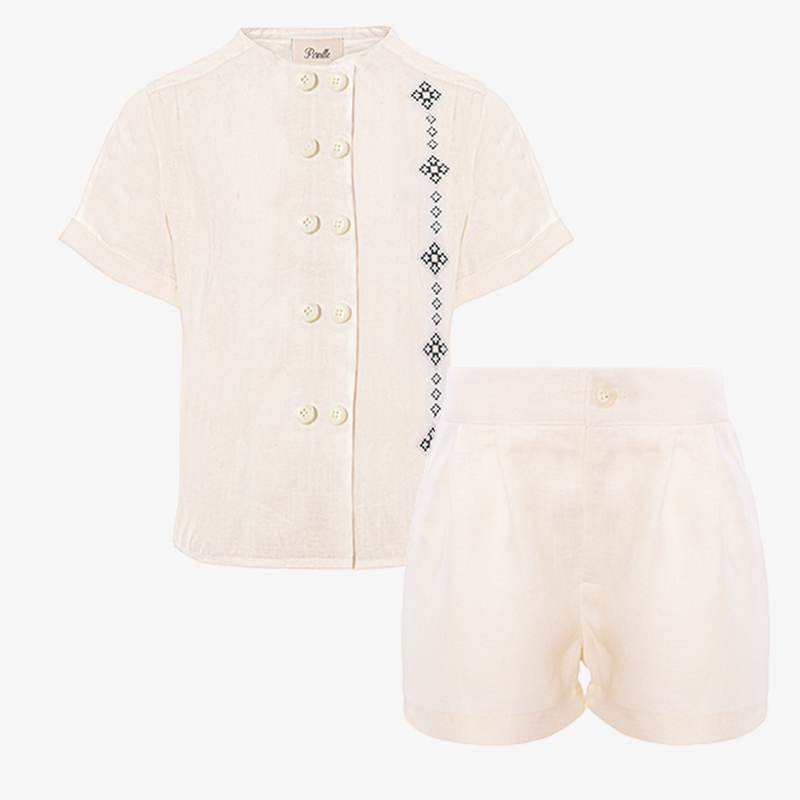 Embroidered Shirt And Shorts - Ivory