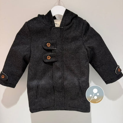 Wool Button Coat - Grey