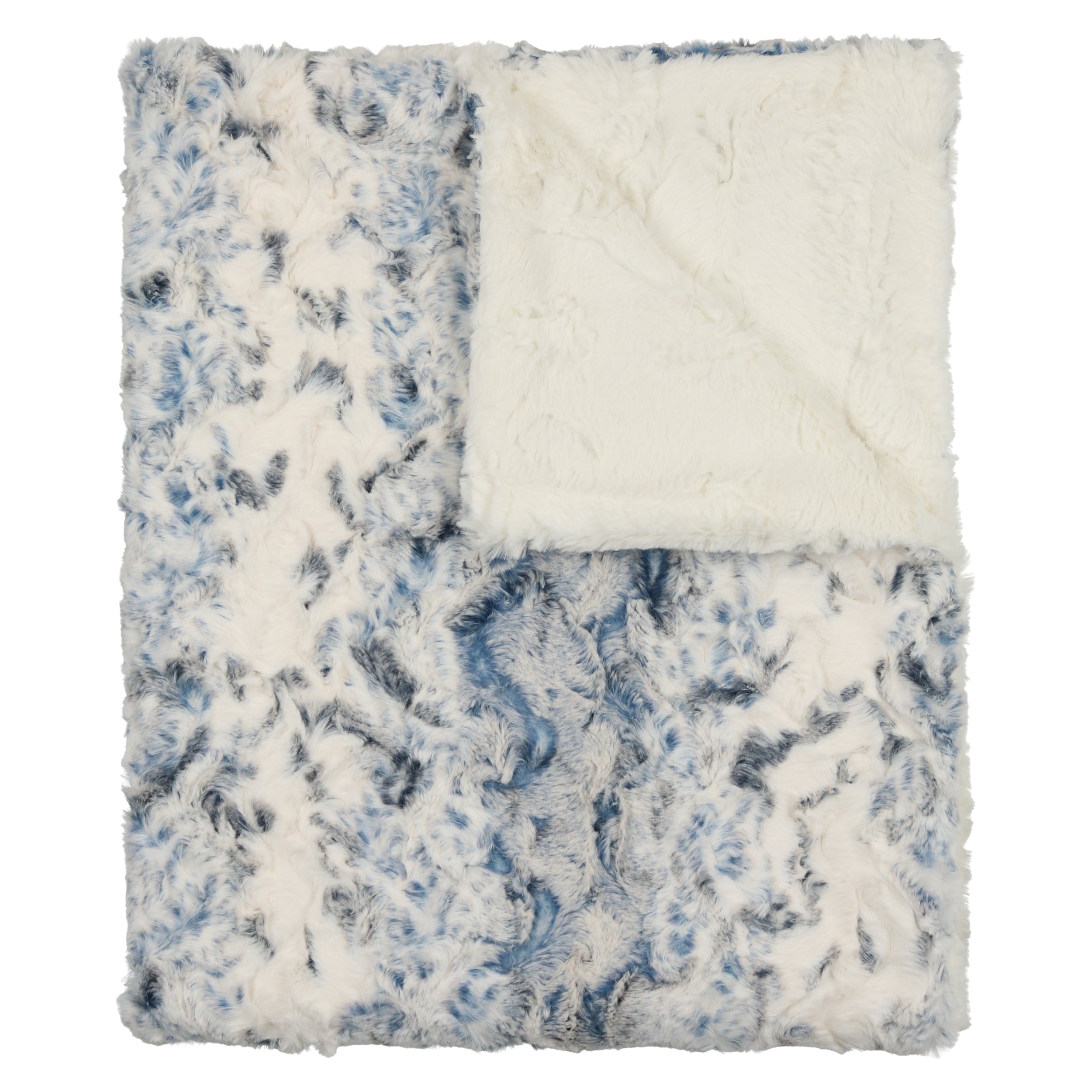 Peluche Speckled Fur Blanket - Blue/natural
