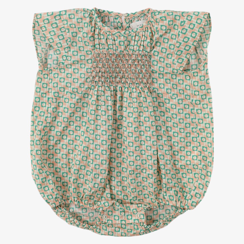 Block Smocking Romper - Peach