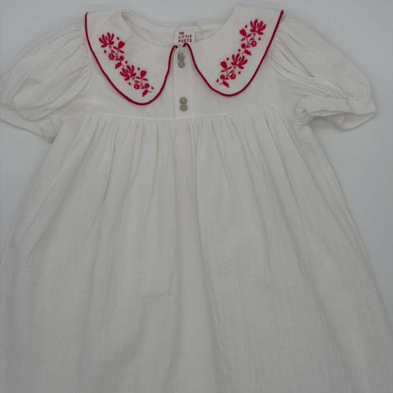 Sophie Dress - Ecru &amp; Red