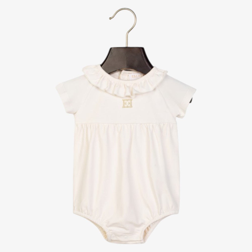 Ruffle Collar Onesie - White