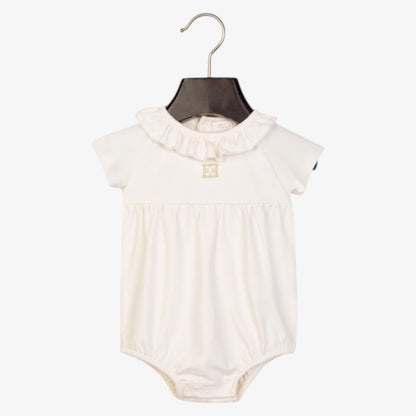 Ruffle Collar Onesie - White