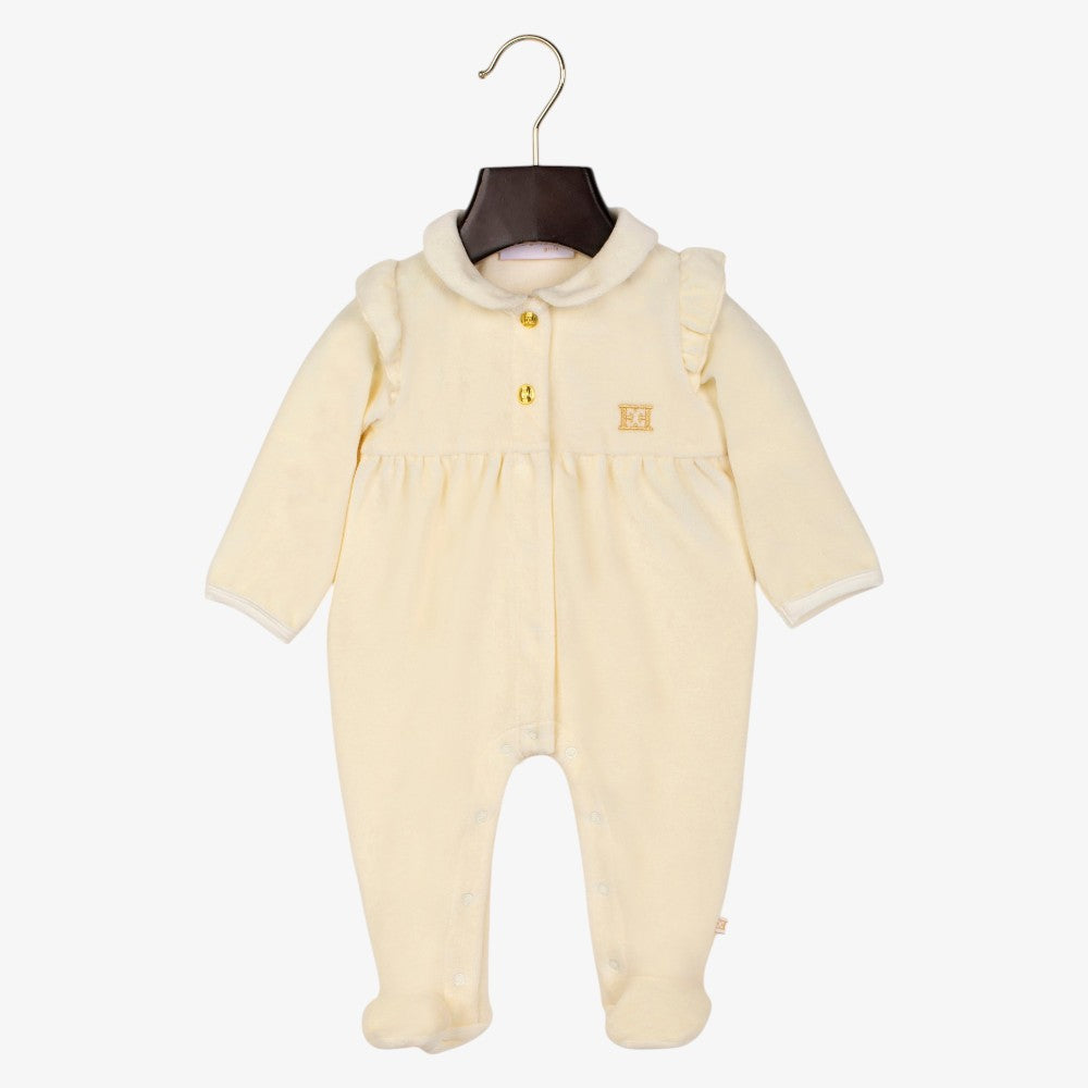 Velour Logo Footie - Antique White