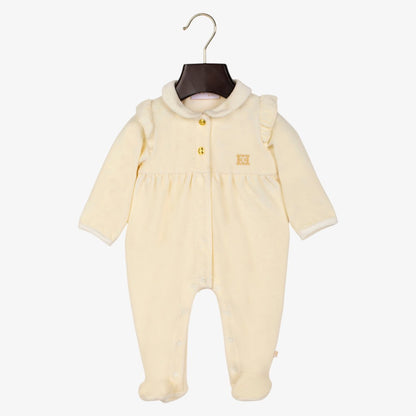 Velour Logo Footie - Antique White
