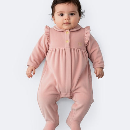 Velour Logo Footie - Rose