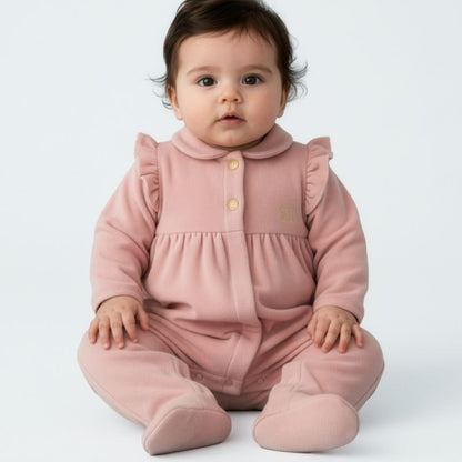 Velour Logo Footie - Rose