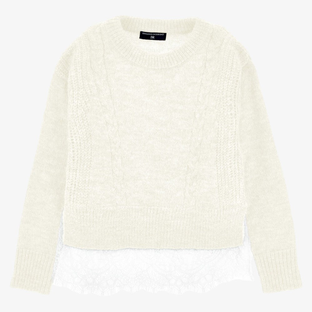Stitch And Lace Sweater - Cream