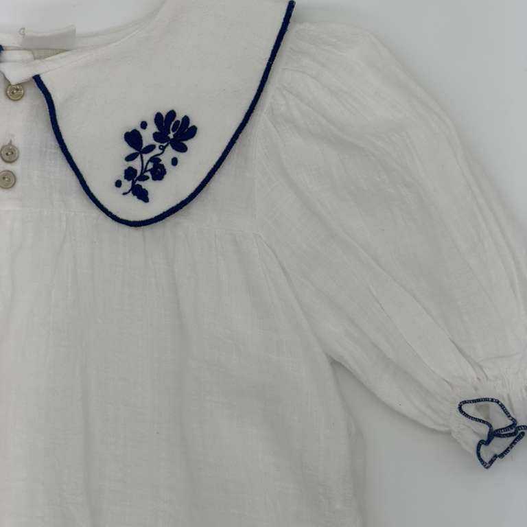 Hartense Shirt - Ecru &amp; Royal Blue