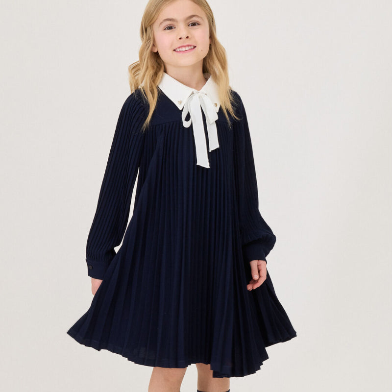 Nina Pleated Dress - Dark Blue
