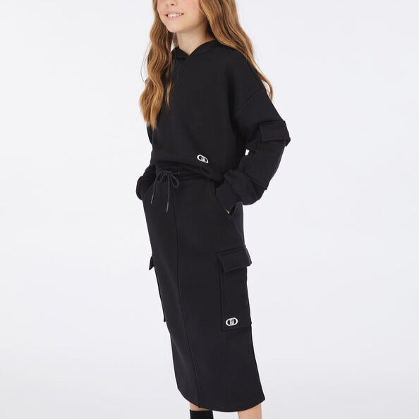 Pocket Hoodie And Skirt - Black