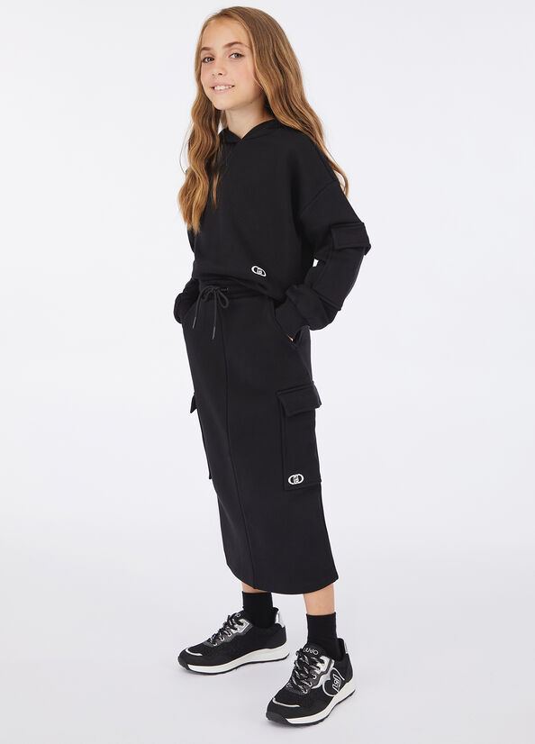 Pocket Hoodie And Skirt - Black