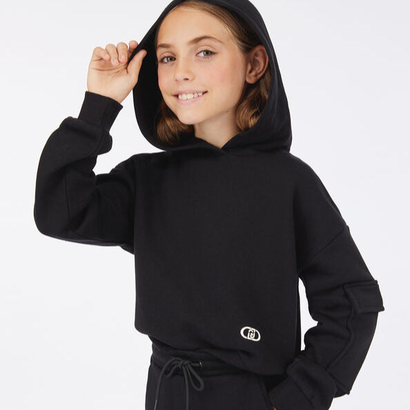 Pocket Hoodie And Skirt - Black
