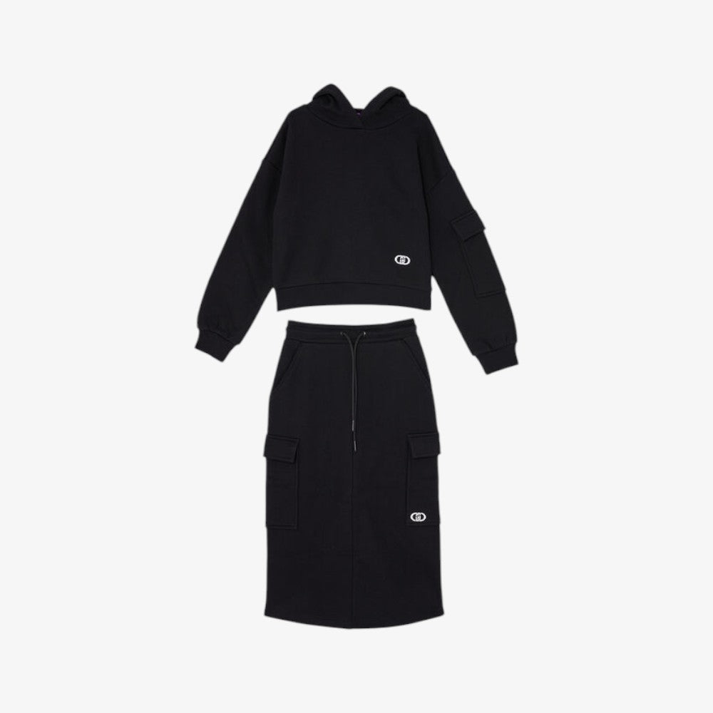 Pocket Hoodie And Skirt - Black