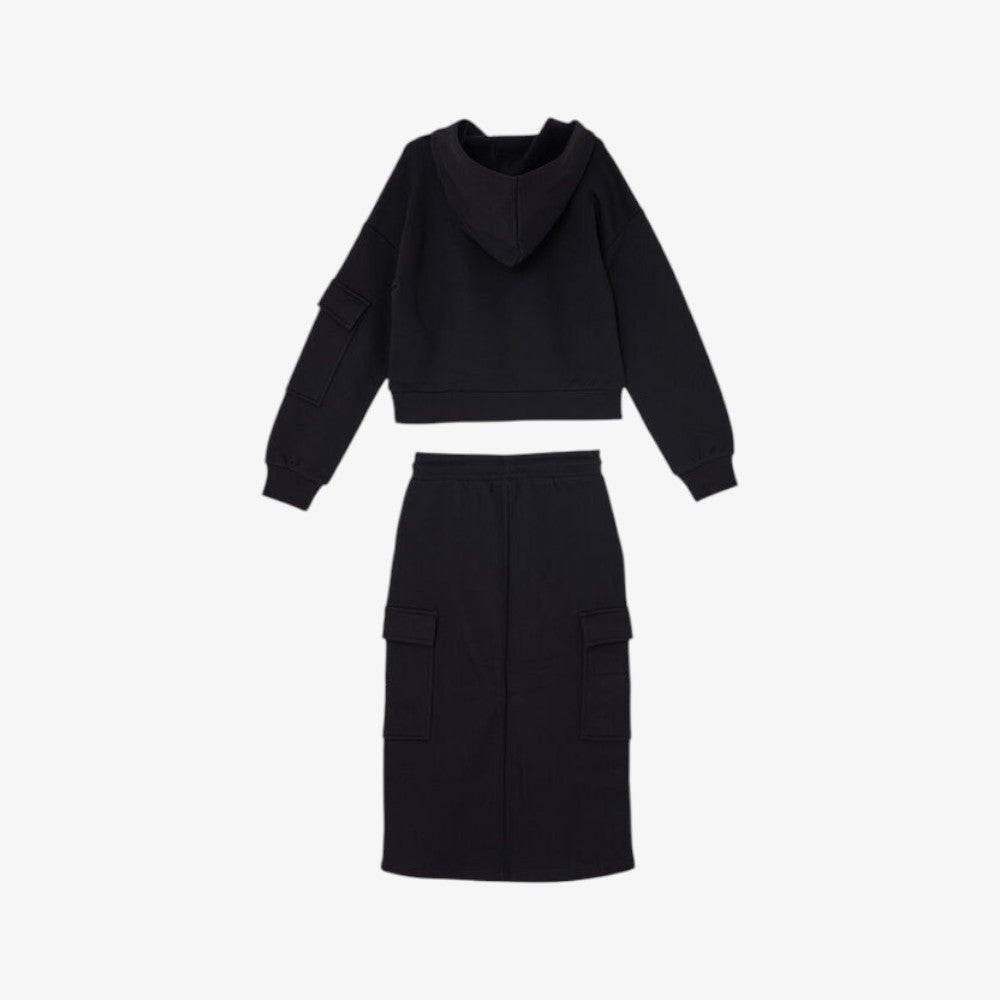Pocket Hoodie And Skirt - Black