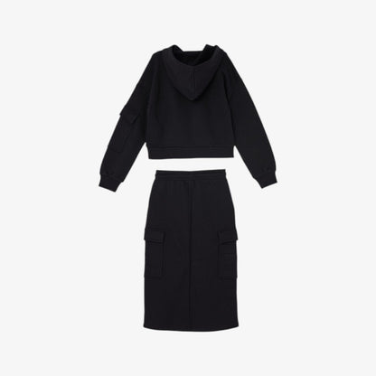 Pocket Hoodie And Skirt - Black