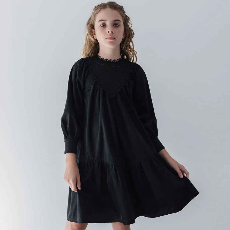 Cord Crochet Dress - Black