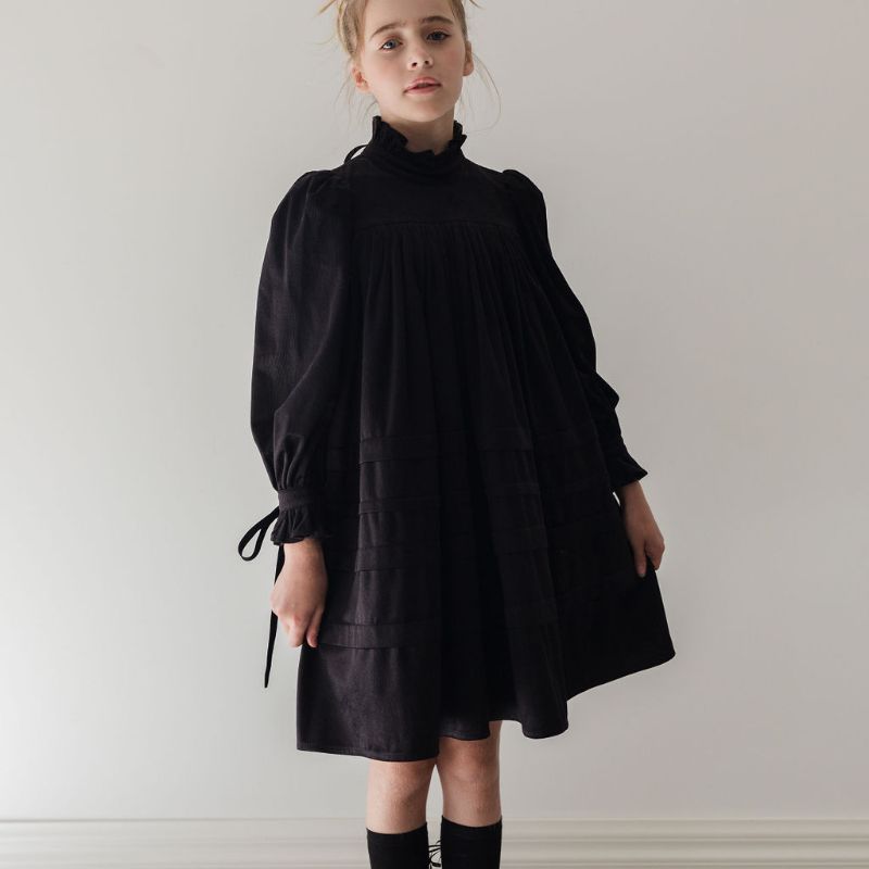Cord Pleat Dress - Black