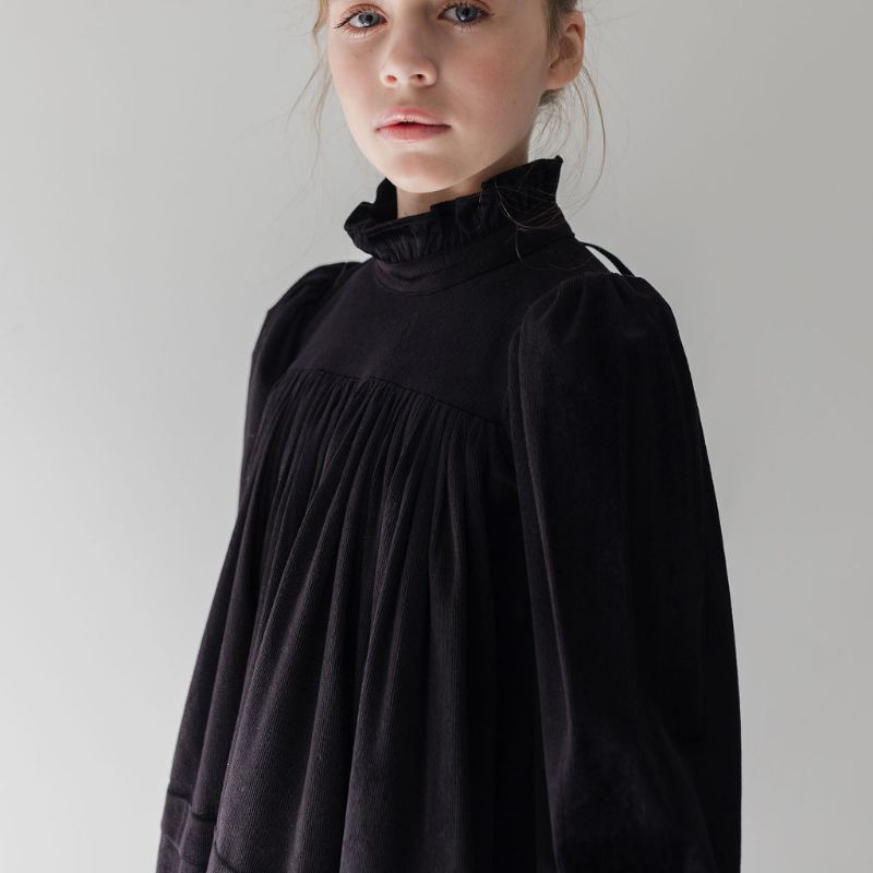 Cord Pleat Dress - Black