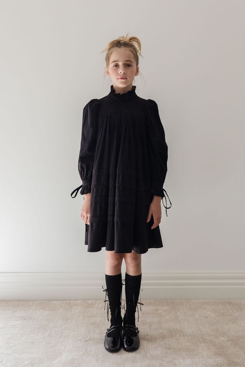 Cord Pleat Dress - Black