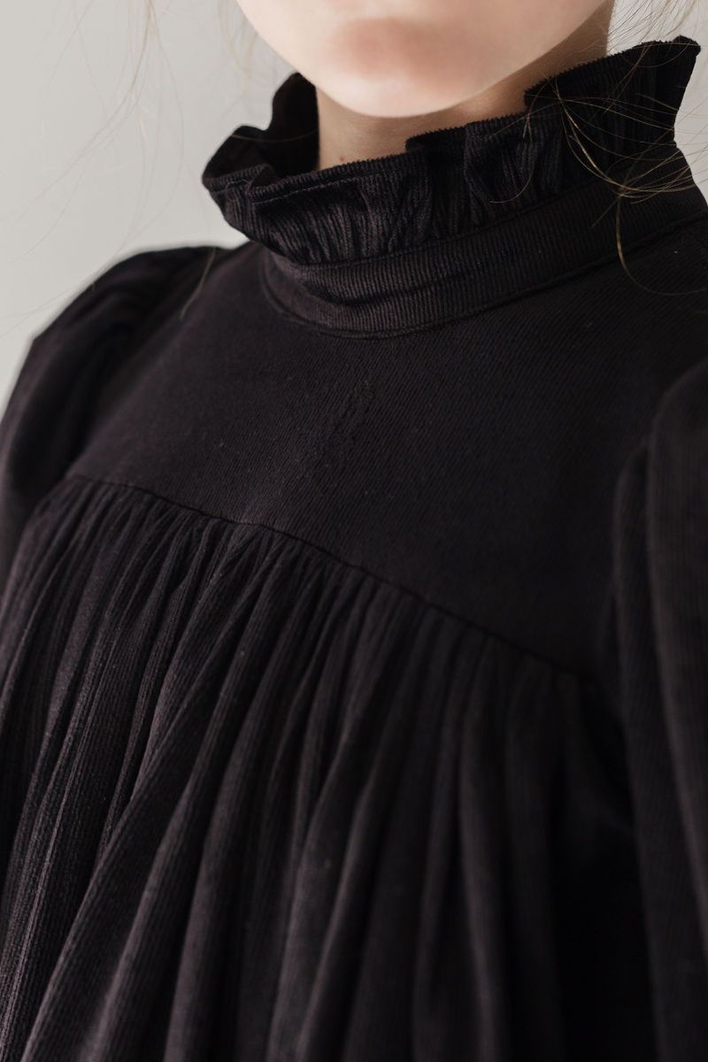 Cord Pleat Dress - Black