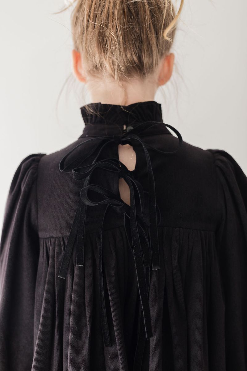 Cord Pleat Dress - Black