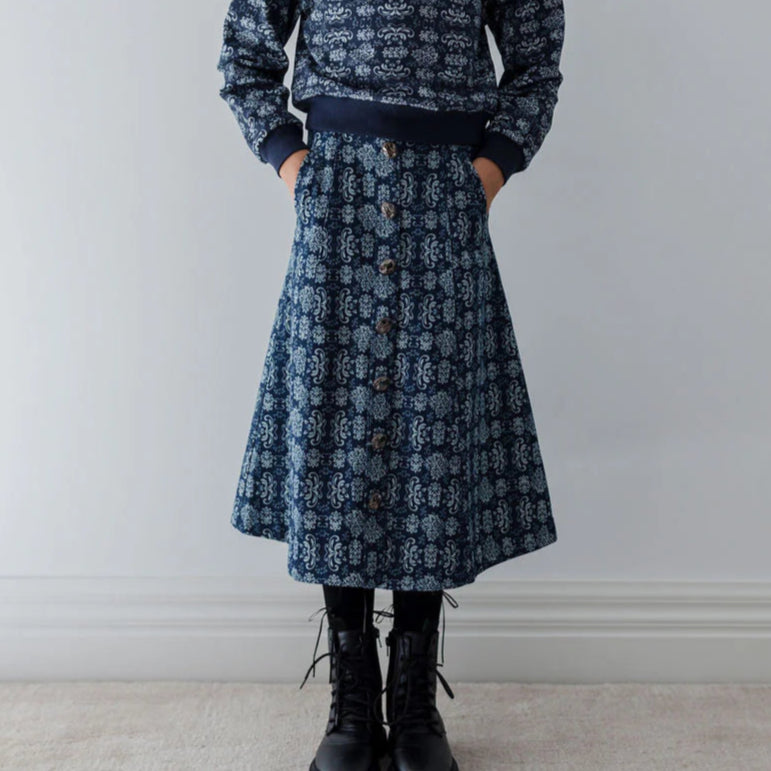 Button Denim Skirt - Lily Flower