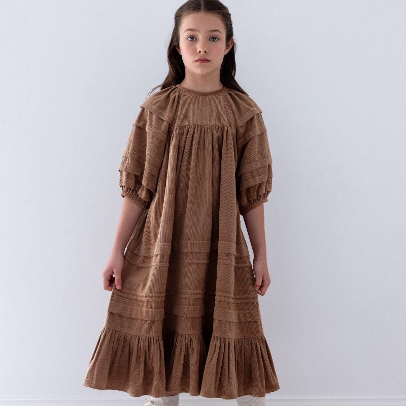Cord Pleat Dress - Caramel