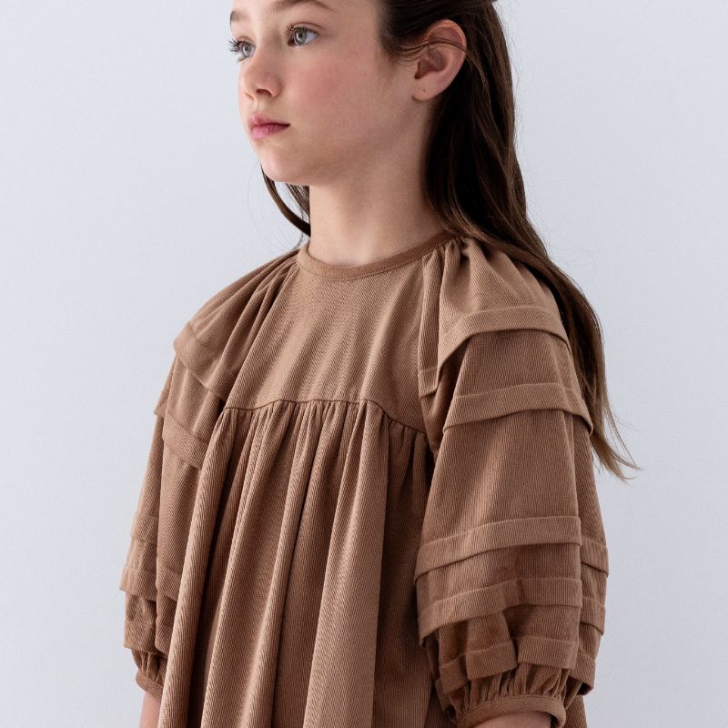 Cord Pleat Dress - Caramel