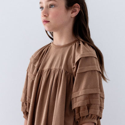 Cord Pleat Dress - Caramel