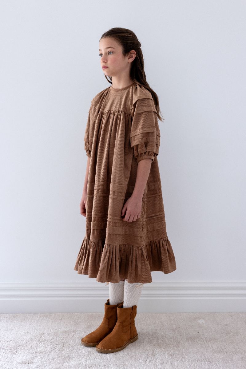 Cord Pleat Dress - Caramel